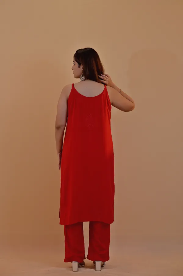 Red_Sleeveless_Kurta_Set_For_Women
