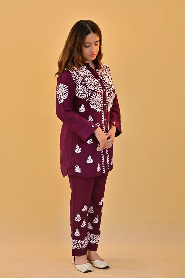 Maroon_Rayon_Embroidered_Co_Ord_Set_For_Women