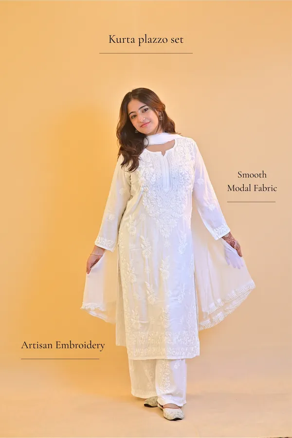 White_Modal_Embroidered_Kurta_Palazzo_Set_For_Women