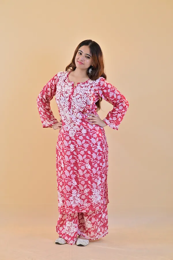Pink_Floral_Print_Straight_Kurta_Set_For_Women