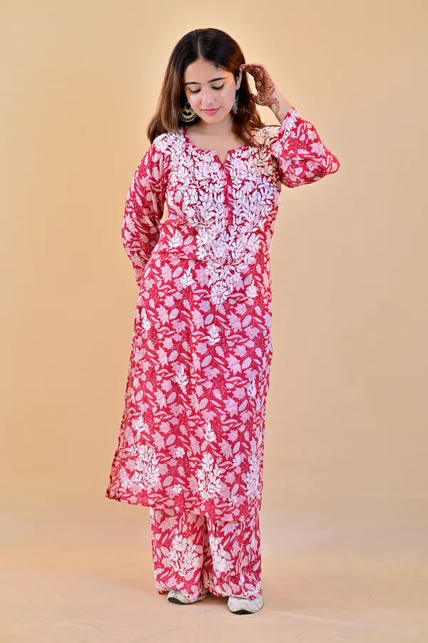 Pink_Floral_Print_Straight_Kurta_Set_For_Women
