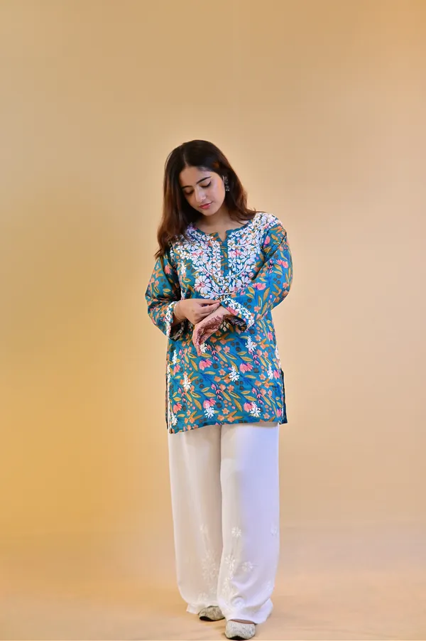 Blue_Mulmul_Straight_Kurta_For_Women