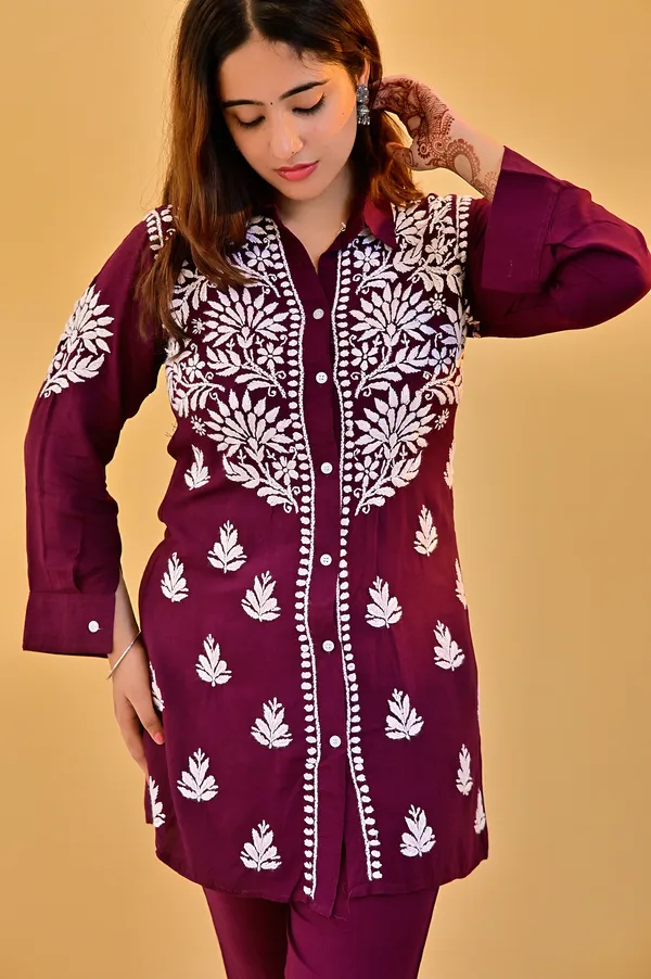 Maroon_Rayon_Embroidered_Co_Ord_Set_For_Women
