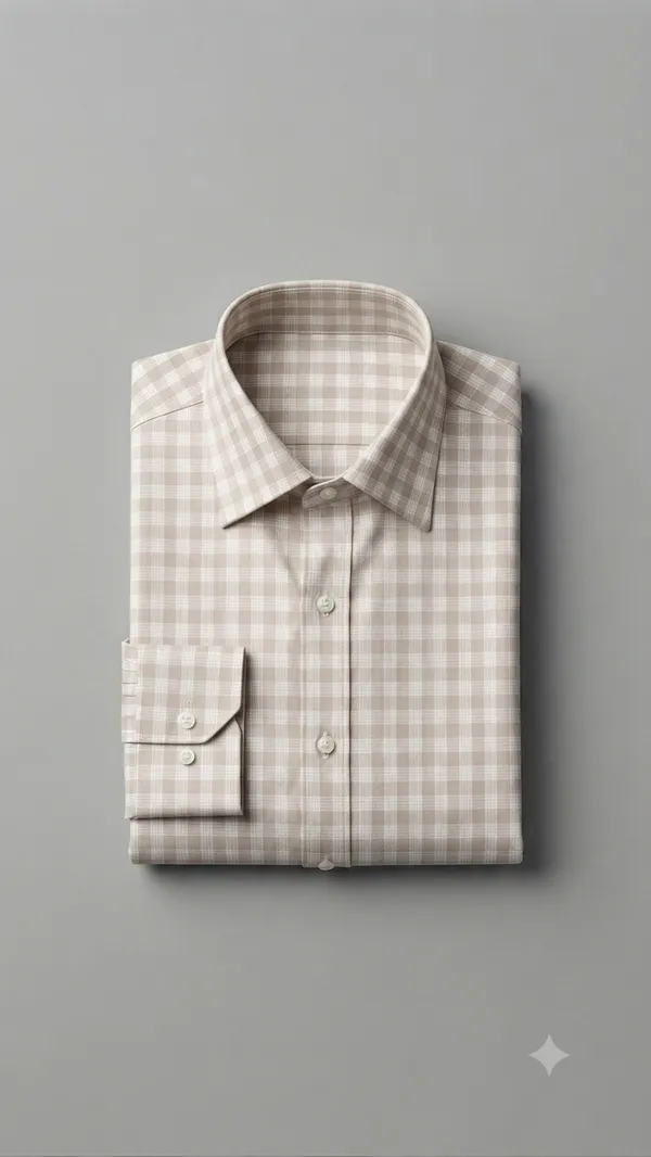 Beige_Cotton_Checked_Button_Down_Shirt_For_Men