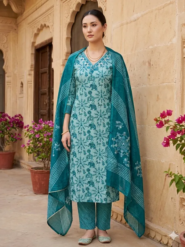 Teal_capsule_50%cotton_Kurta_Set_For_Women