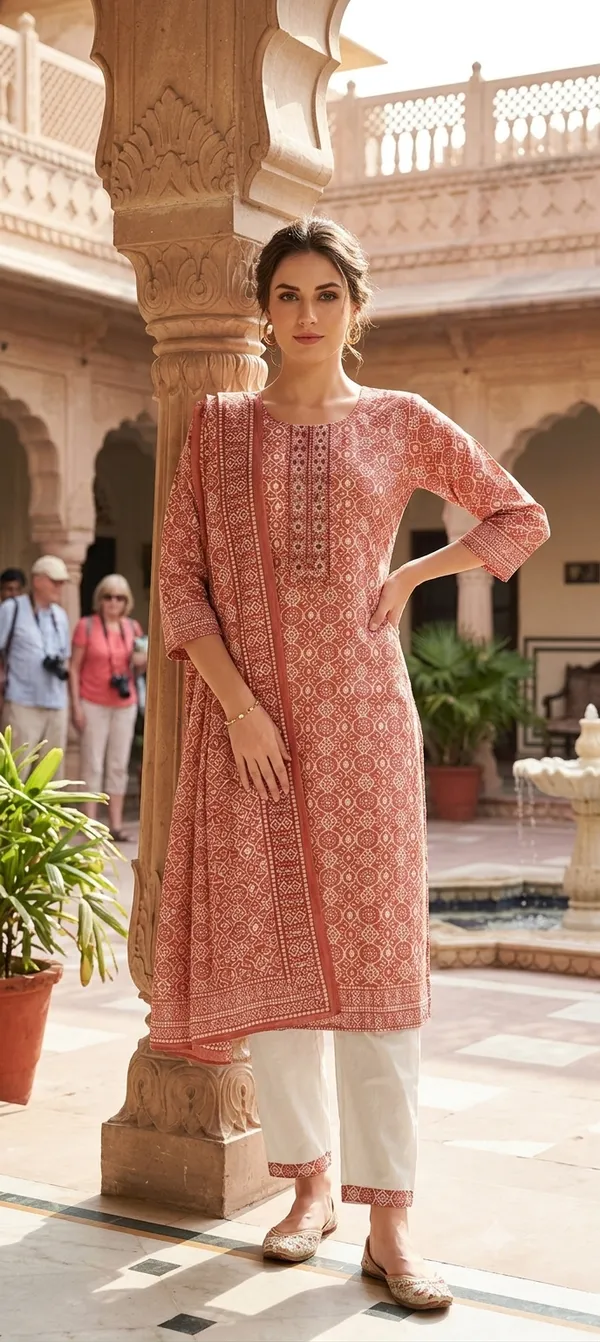 Rust_Cotton_Polyester_Kurta_Set_For_Women
