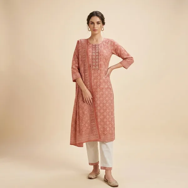 Rust_Cotton_Polyester_Kurta_Set_For_Women