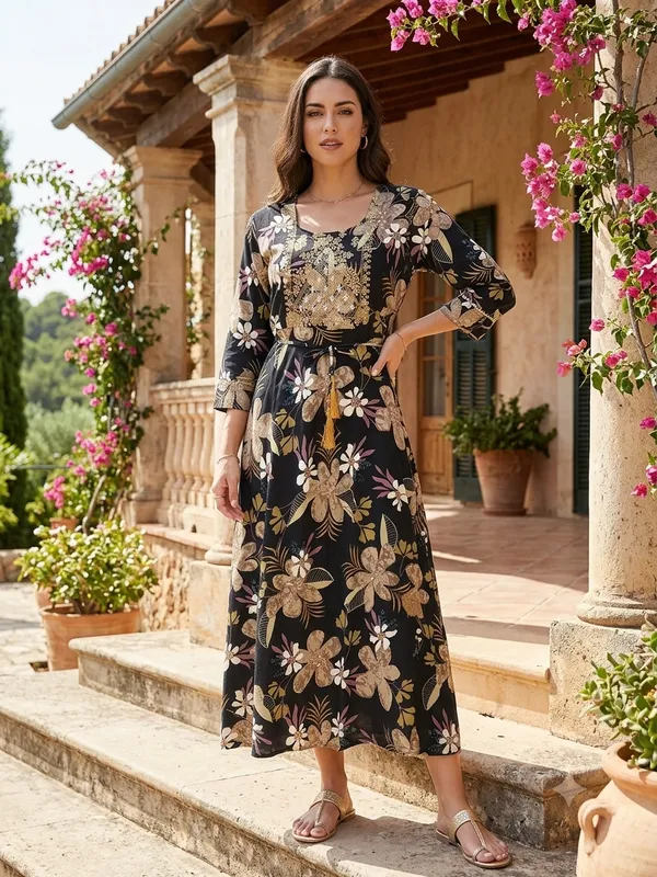 Black_fabric_Soft_Rayon_Midi_Dress_For_Women