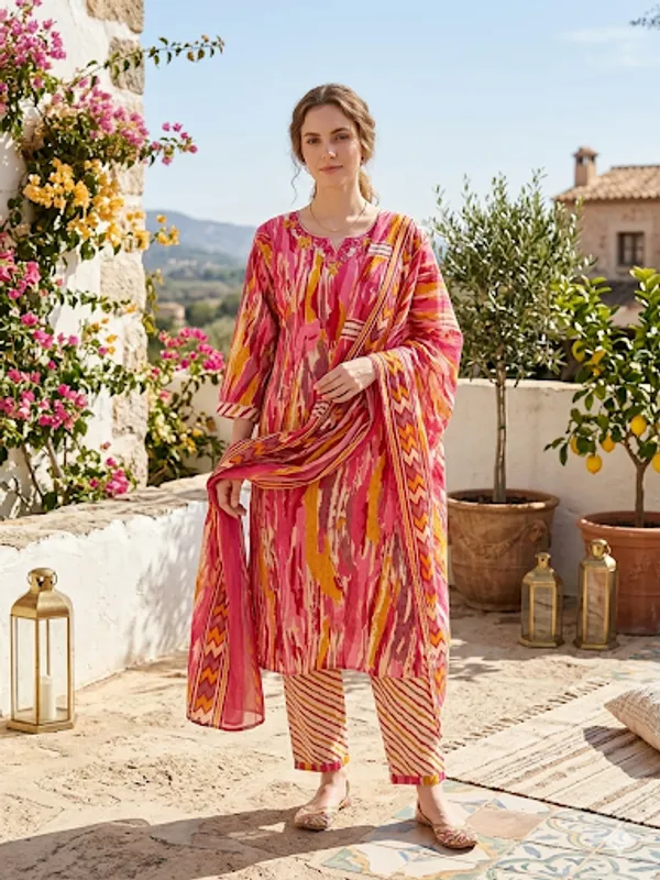 Multicolor_cotton_Kurta_Set_For_Women