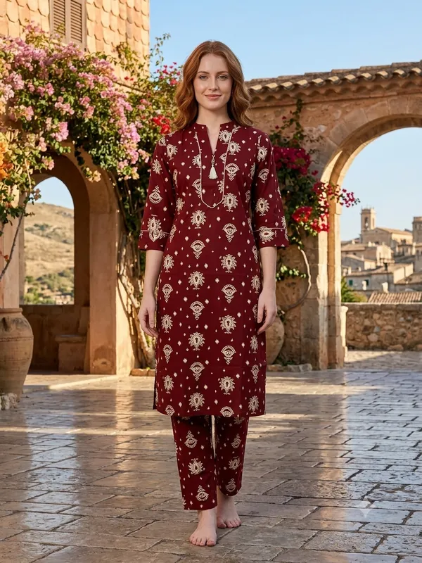 Maroon_cotton_Kurta_Set_For_Women