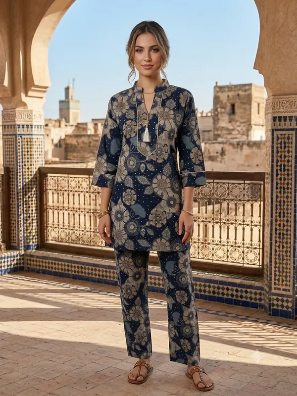 Navy_Cotton_Polyester_Kurta_Set_For_Women