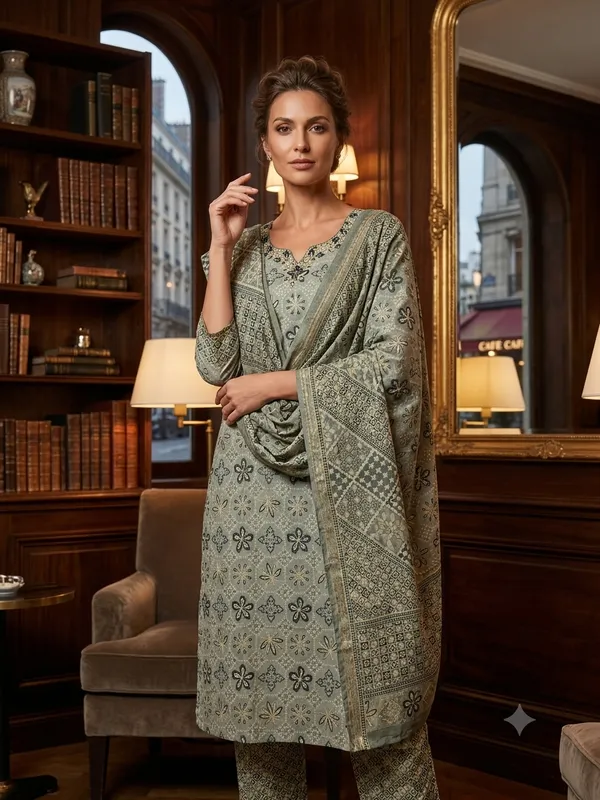 Sage_Green_modal_chanderi_Kurta_Set_For_Women