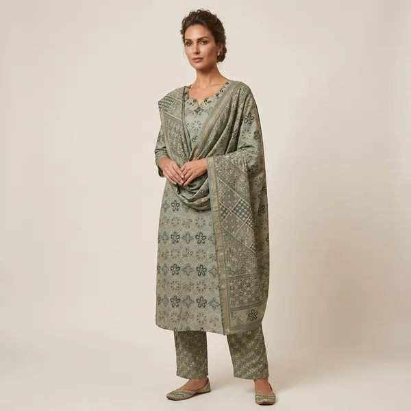 Sage_Green_modal_chanderi_Kurta_Set_For_Women