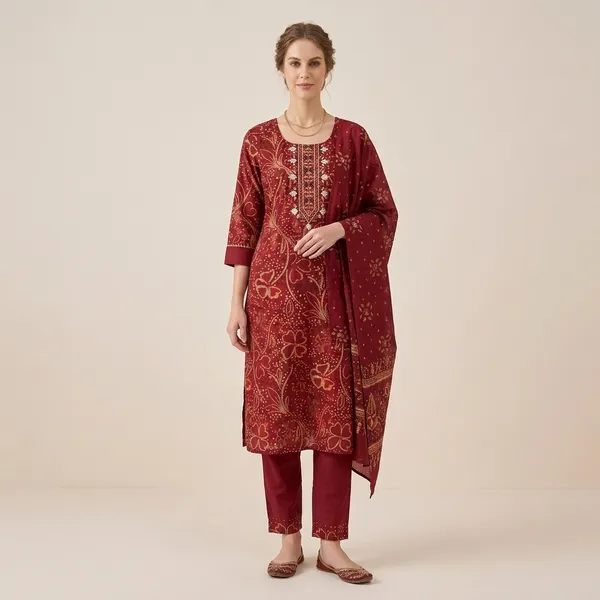 Red_Cotton_Polyester_Kurta_Set_For_Women