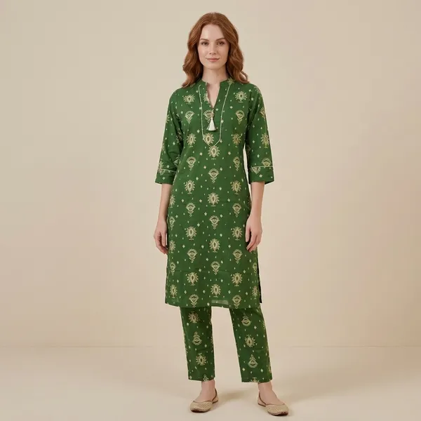 Green_cotton_Kurta_Set_For_Women