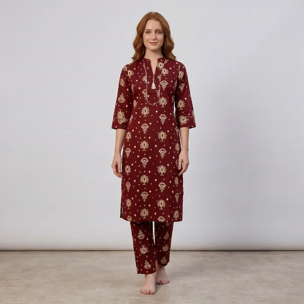 Maroon_cotton_Kurta_Set_For_Women
