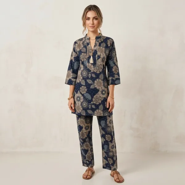 Navy_Cotton_Polyester_Kurta_Set_For_Women