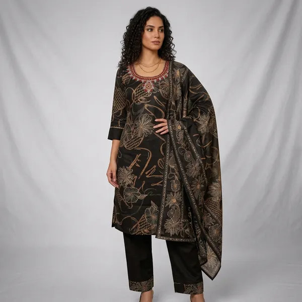 Black_Cotton_Polyester_Kurta_Set_For_Women