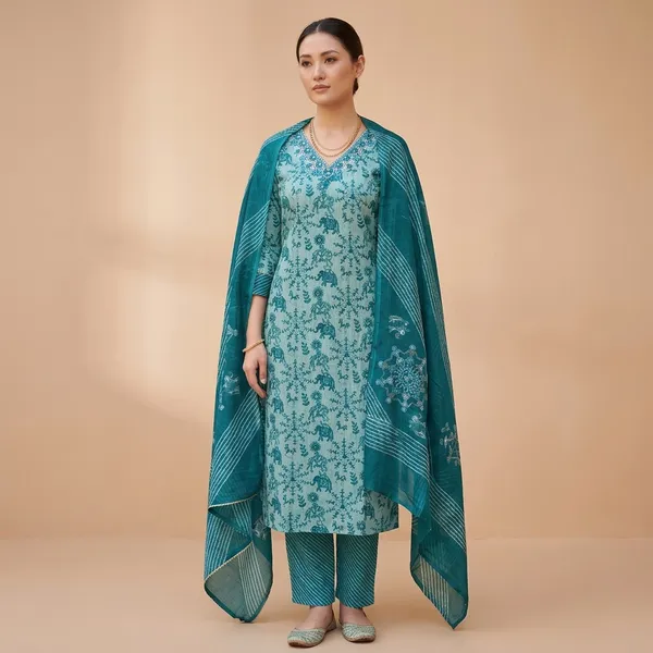 Teal_capsule_50%cotton_Kurta_Set_For_Women