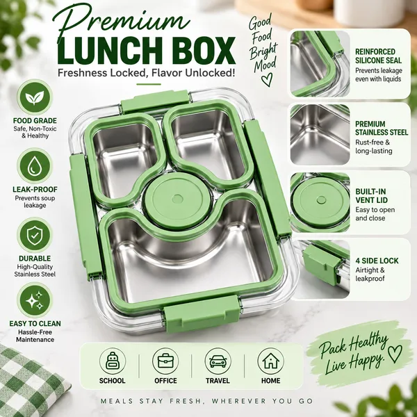 Green_Stainless_Steel_Compartment_Lunch_Box