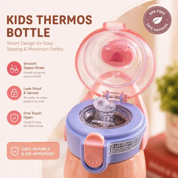 Peach_Bear_Print_Kids_Water_Bottle