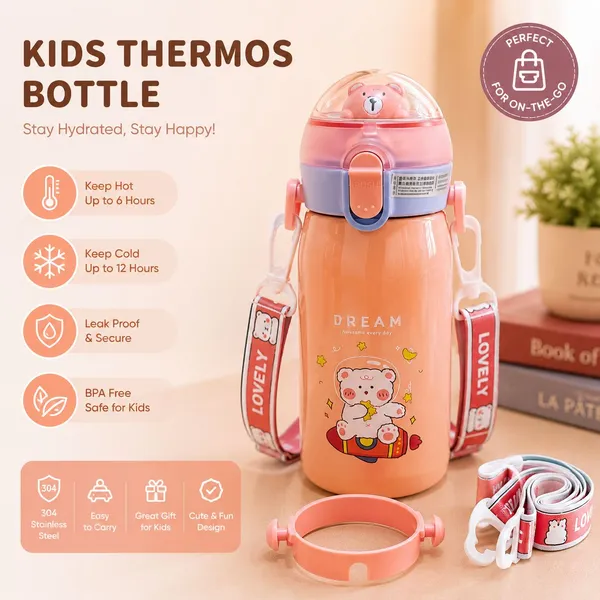 Peach_Bear_Print_Kids_Water_Bottle