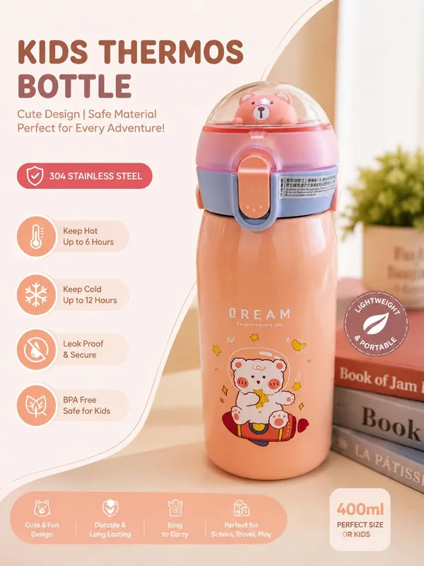 Peach_Bear_Print_Kids_Water_Bottle