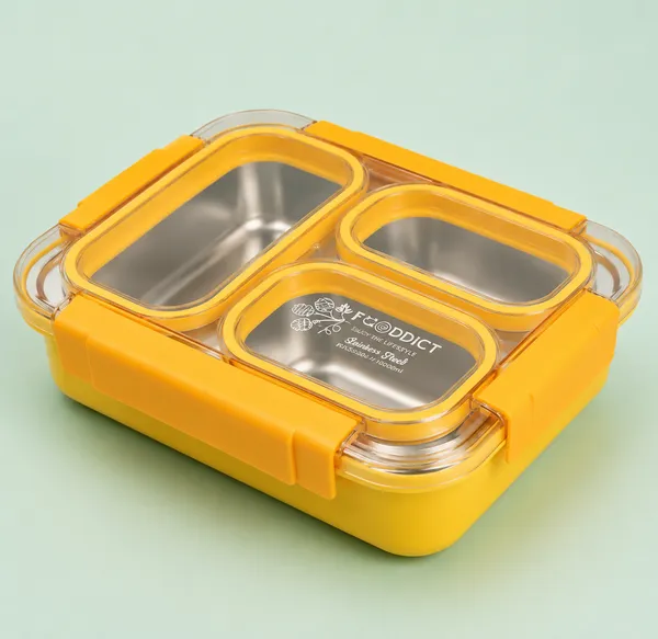 yellow_Stainless_Steel_3_Compartment_Lunch_Box