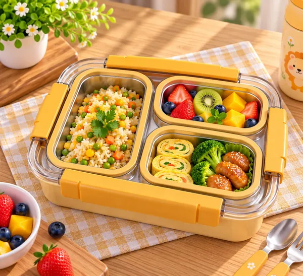 yellow_Stainless_Steel_3_Compartment_Lunch_Box