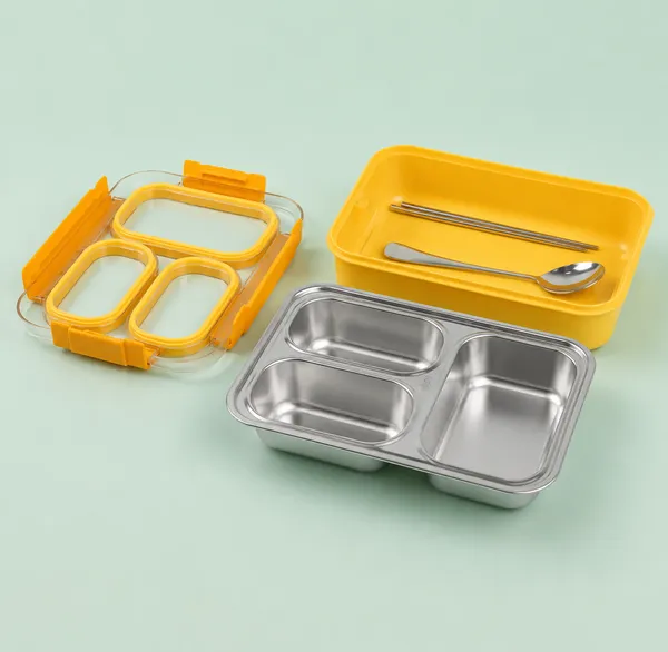 yellow_Stainless_Steel_3_Compartment_Lunch_Box