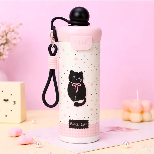 Cute_Black_Cat_Printed_Stainless_Steel_Water_Bottle_750Ml