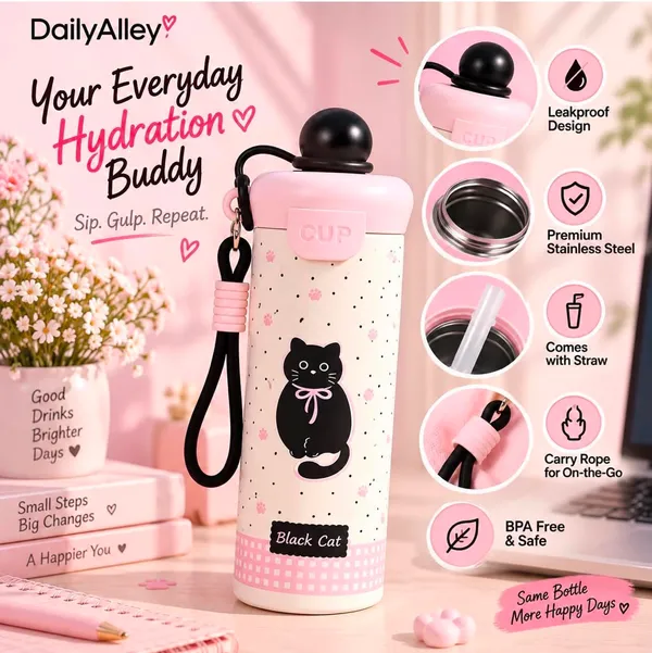 Cute_Black_Cat_Printed_Stainless_Steel_Water_Bottle_750Ml