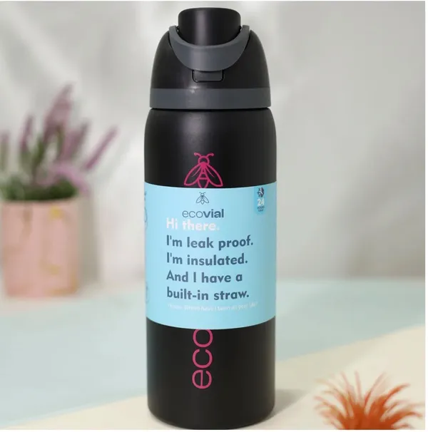 Ecovi​al_Black_Insulated_Stainless_Steel_960Ml_Water_Bottle_with_Built-in_Straw_|_Leak-Proof,_24-Hour_Cold_Retention