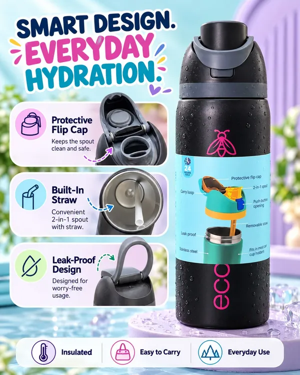 Ecovi​al_Black_Insulated_Stainless_Steel_960Ml_Water_Bottle_with_Built-in_Straw_|_Leak-Proof,_24-Hour_Cold_Retention