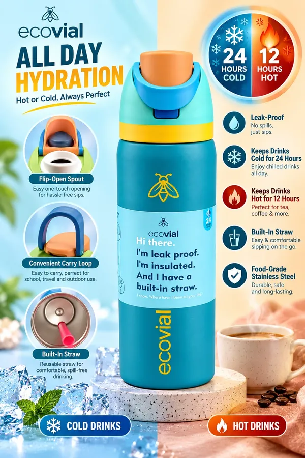 Ecovi​al_Teal_Blue_Insulated_Stainless_Steel_960Ml_Water_Bottle_with_Built-in_Straw_|_Leak-Proof,_24-Hour_Cold_Retention