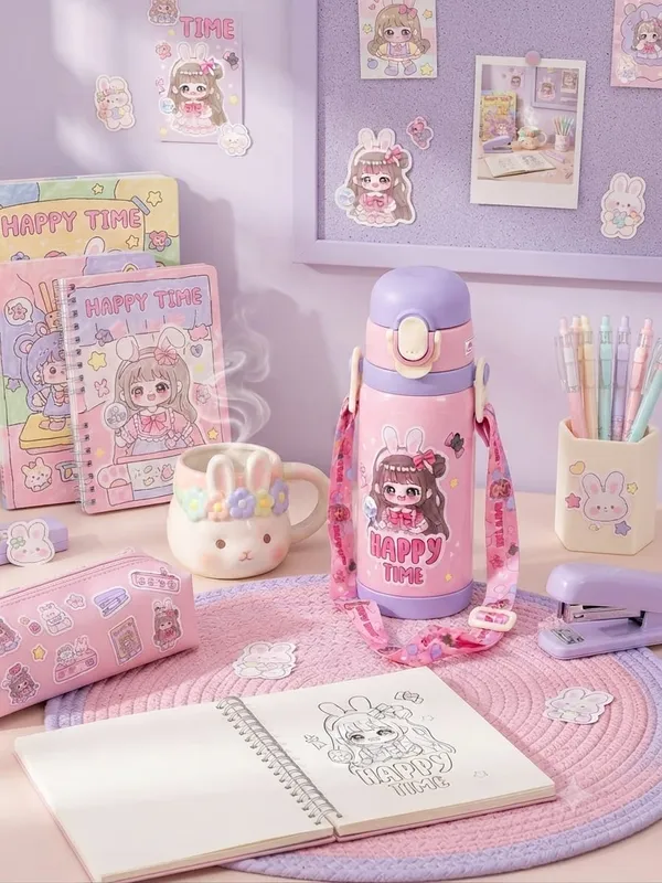 Pink_Cartoon_Flip-Top_Water_Bottle_for_Kids