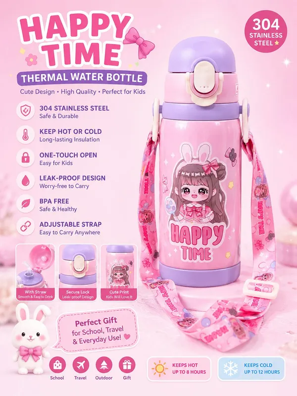 Pink_Cartoon_Flip-Top_Water_Bottle_for_Kids