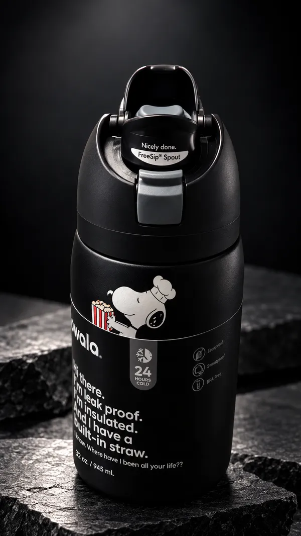 Owala_Snoopy_32Oz_Insulated_Water_Tumbler_–_Black_Edition,_Leak-Proof_with_Built-In_Straw