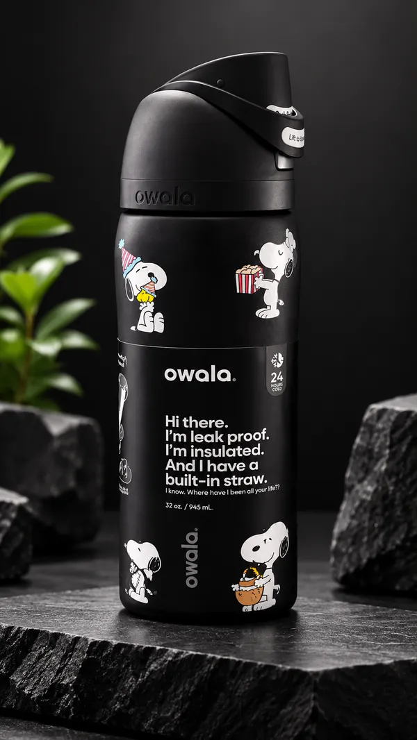Owala_Snoopy_32Oz_Insulated_Water_Tumbler_–_Black_Edition,_Leak-Proof_with_Built-In_Straw