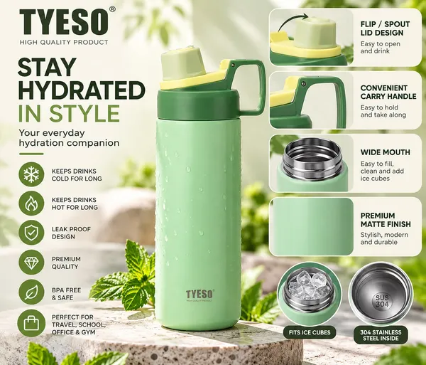 TYESO_Green_Insulated_Stainless_Steel_Sports_750Ml_Water_Bottle_(Fizz_Haze_model)_with_a_spout_lid_and_easy-grip_handle_