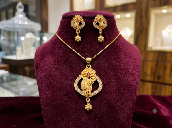 Golden_Alloy_Floral_Pendant_Necklace_Earrings_Set_For_Women