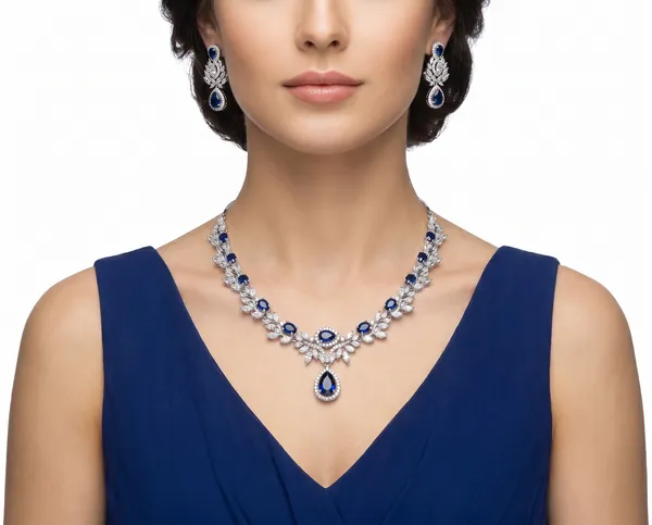 Silver_Blue_Premium_Handmade_American_Diamond_Floral_Cubic_Zirconia_Necklace_Earrings_Set_For_Women