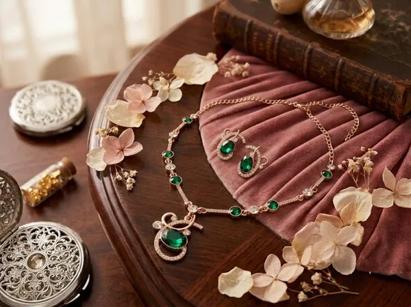 Gold_Green_Alloy_Oval_Stone_Necklace_And_Earrings_Set_For_Women