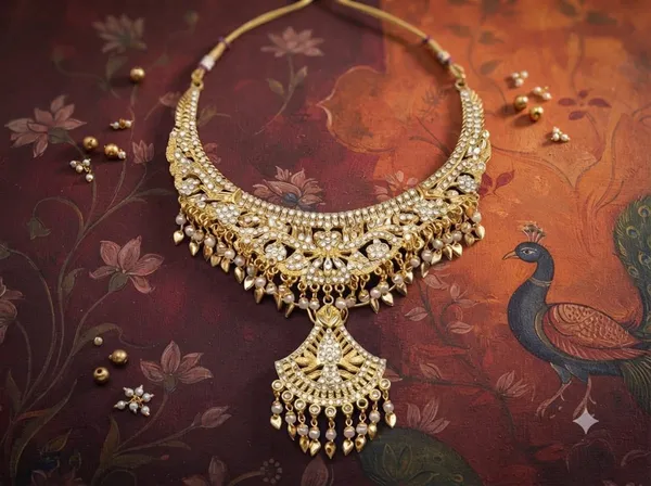 Golden_Alloy_Bridal_Layered_Necklace_Earrings_Maang_Tikka_Set_For_Women