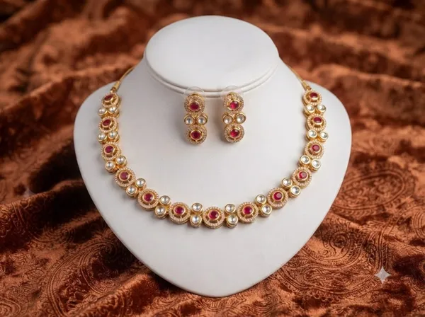 Golden_Red_Stone_Premium_Handmade_Kunden_Necklace_And_Earrings_Set_For_Women