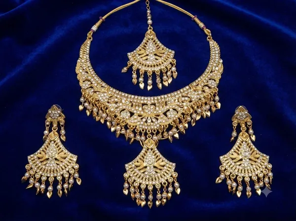 Golden_Alloy_Bridal_Layered_Necklace_Earrings_Maang_Tikka_Set_For_Women