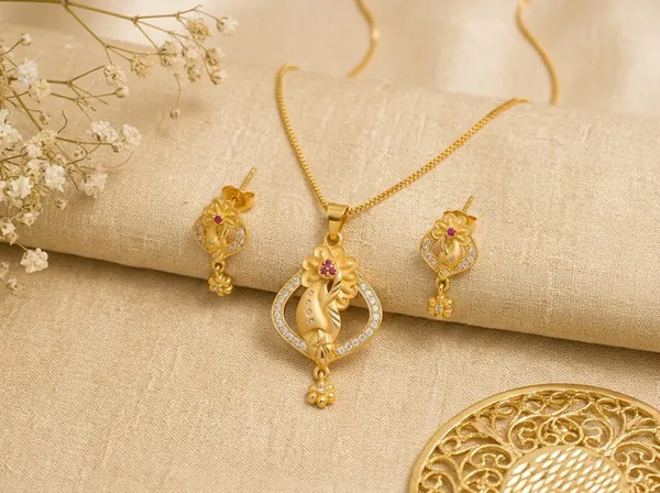 Golden_Alloy_Floral_Pendant_Necklace_Earrings_Set_For_Women