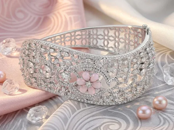 Silver_Pink_Alloy_Floral_Openwork_Crystal_Cuff_Bracelet_For_Women