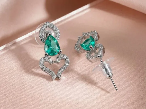 Silver_Green_Premium_Handmade_Zirconia_American_Diamond_Necklace_&_Earrings_Set_For_Women