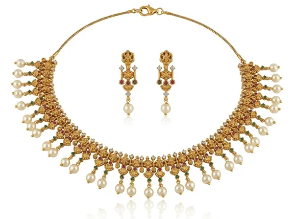 Golden_Alloy_Pearl_Drop_Traditional_Necklace_Earrings_Set_For_Women